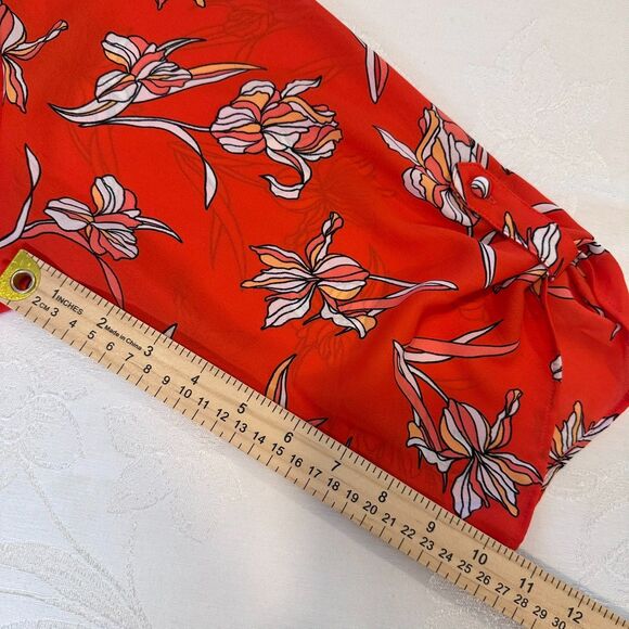 Worthington Women's Size 1X Blouse Floral Orange 3/4 Sleeve Roll- Tab Chiffon - Picture 5 of 11